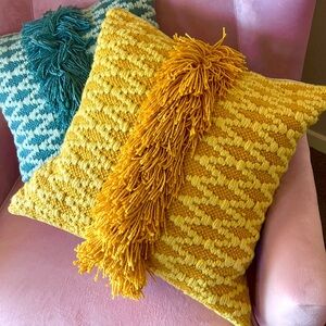 Yellow Mustard Fringe Boho Decorative Pillow Square